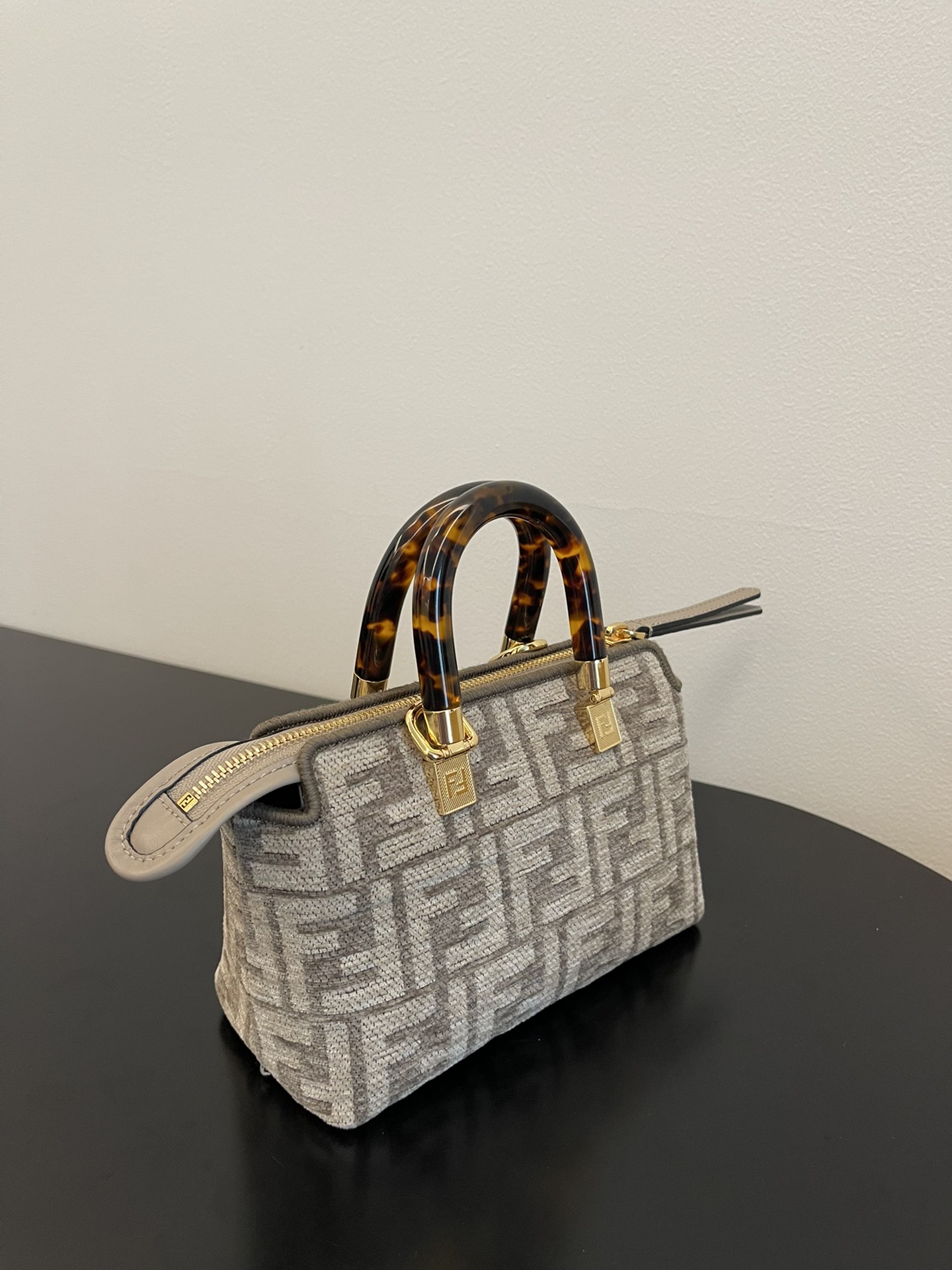 Fendi Mini By The Way FF Canvas Boston Shoulder Bag Grey